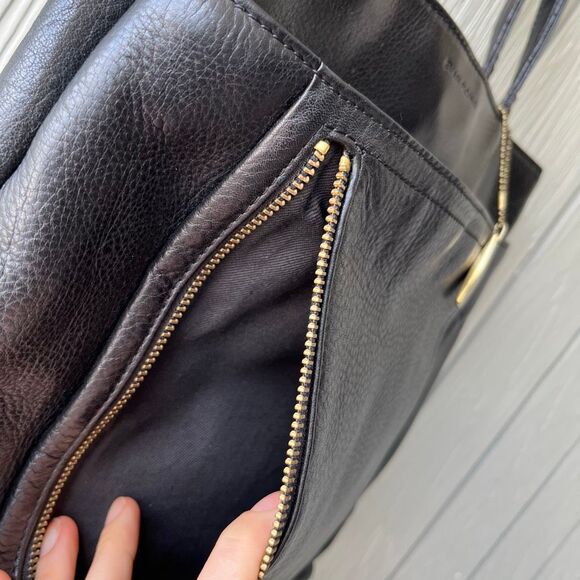 VTG Evan-Picone Black Leather Tote Bag Full Grain Brass Hang Tag Multi Pocket Pu - Picture 11 of 13